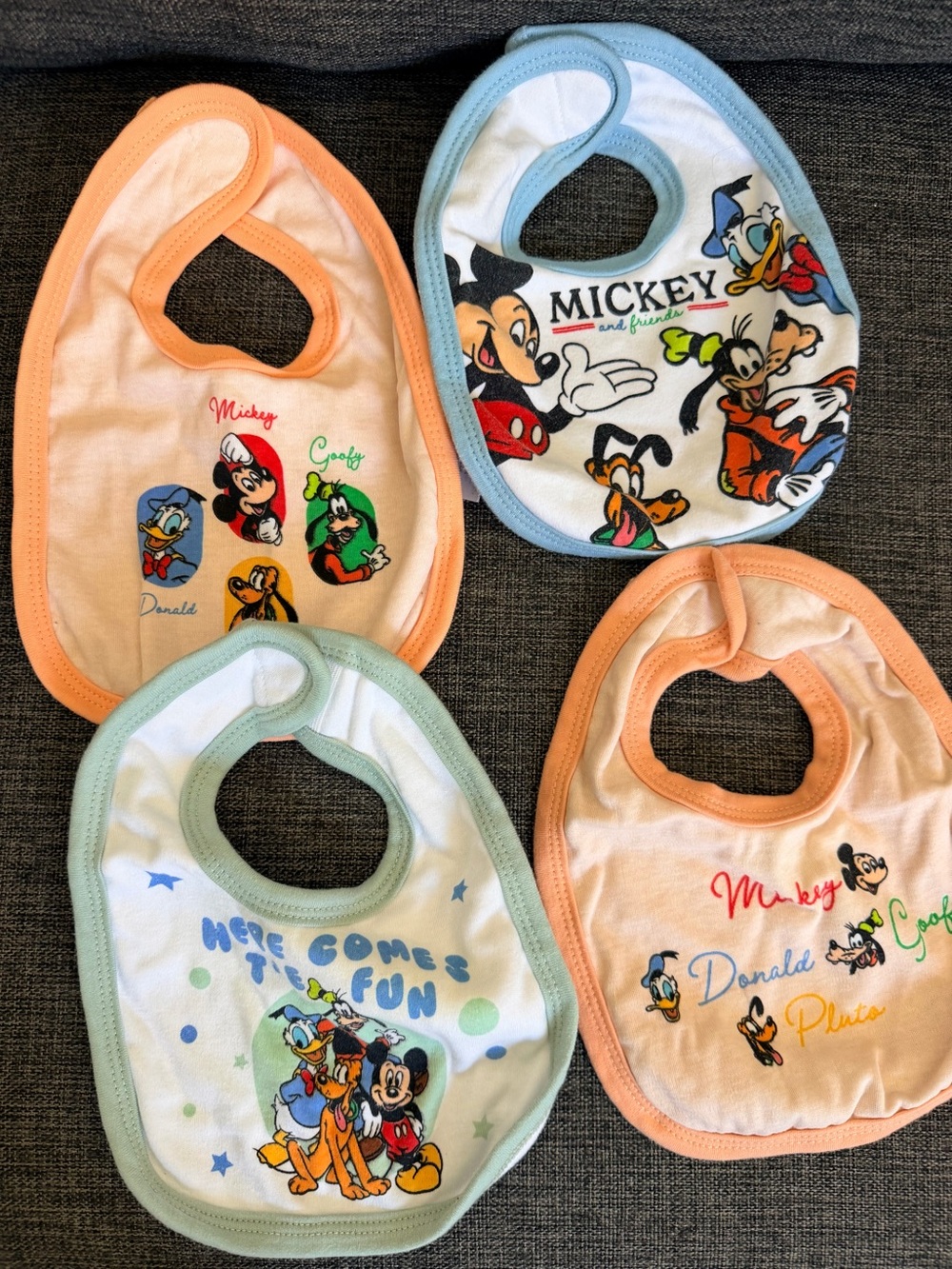 Disney Baby Bib Set - Peach, Light Blue, Mint and Cream Mickey & Friends